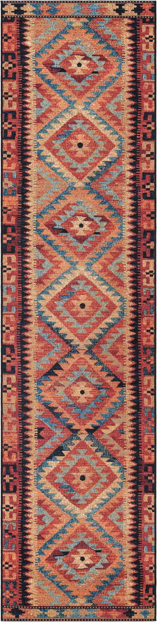 Multicolor 2' 7 x 11' Outdoor Tribal Runner Area Rug Weather Resistant for Patio, Deck, Terrace, Balcony, Porch Traditional Design Water Safe Outside Carpet for Sale at Rug Engine
