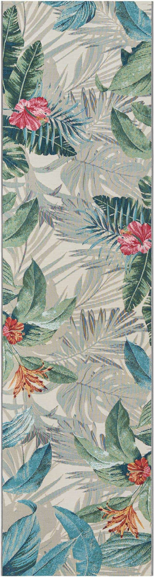 Multicolor 2' 7 x 11' Outdoor Botanical Runner Area Rug Weather Resistant for Patio, Deck, Terrace, Balcony, Porch Polypropylene Garden Floral Tropical Carpet for Sale at Rug Engine