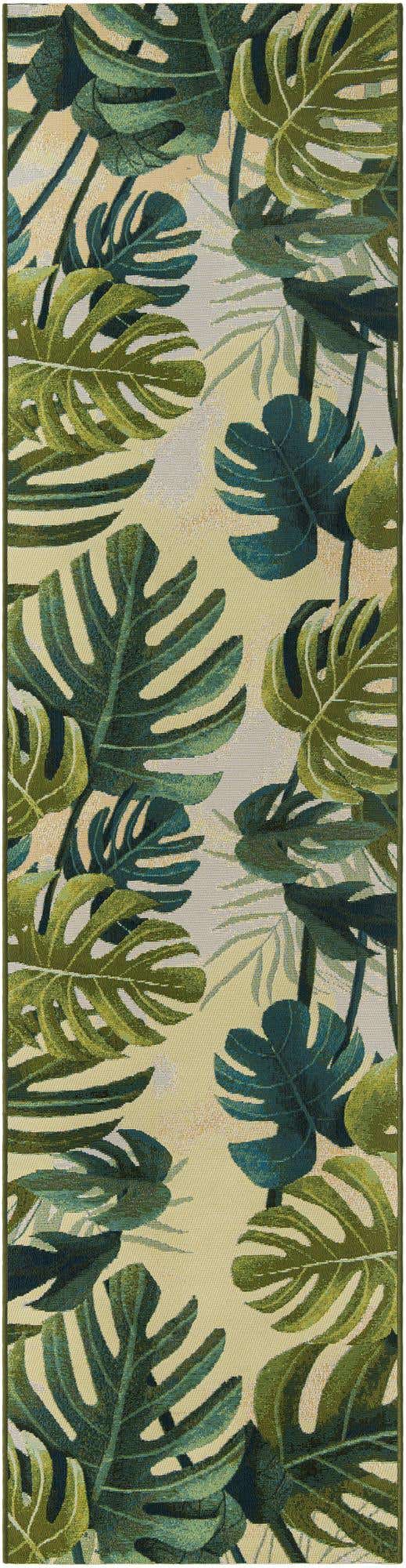 Green 2' 7 x 11' Outdoor Botanical Runner Area Rug Weather Resistant for Patio, Deck, Terrace, Balcony, Porch Polypropylene Garden Floral Tropical Carpet for Sale at Rug Engine