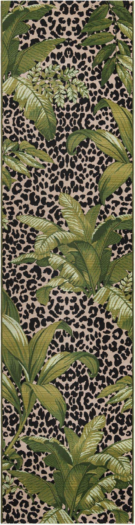 Green 2' 7 x 11' Outdoor Botanical Runner Area Rug Weather Resistant for Patio, Deck, Terrace, Balcony, Porch Polypropylene Garden Floral Tropical Carpet for Sale at Rug Engine