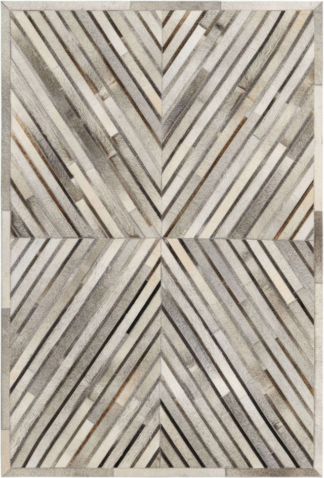 Authentic Luxury Gray Ivory 4' 1 x 6' 1 Cowhide Leather Rectangle Area Rug Modern Interior Design 100% Real Natural Cowhide Carpet for Designer Home Decor for Sale at Rug Engine