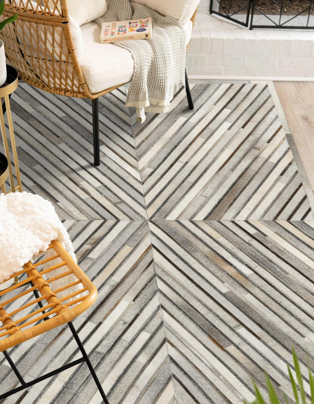 Authentic Luxury Gray Ivory 7' 10 x 10' Cowhide Leather Rectangle Area Rug Modern Interior Design 100% Real Natural Cowhide Carpet for Designer Home Decor for Sale at Rug Engine