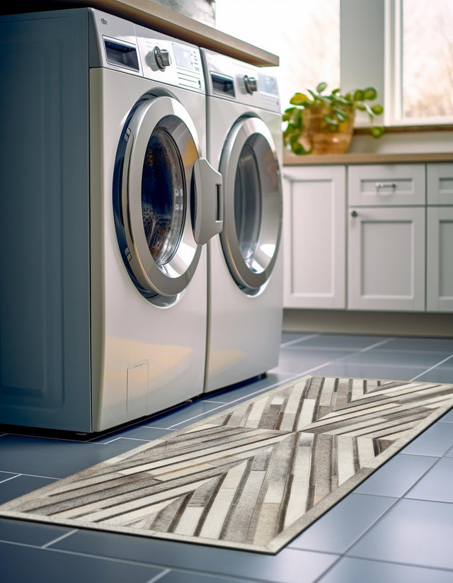 Authentic Luxury Gray Ivory 1' 2 x 3' 1 Cowhide Leather Runner Area Rug Modern Interior Design 100% Real Natural Cowhide Carpet for Designer Home Decor for Sale at Rug Engine