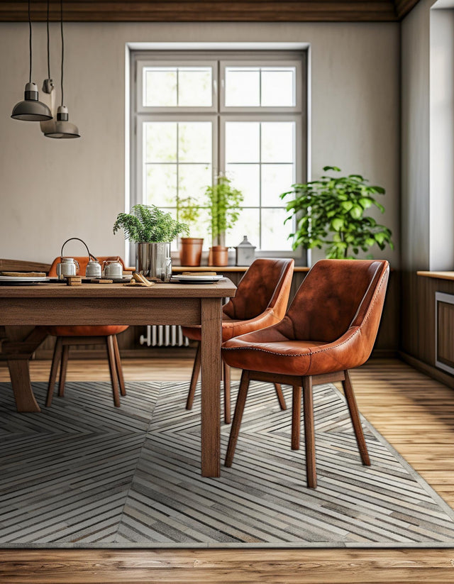 Authentic Luxury Gray Ivory 7' 10 x 7' 10 Cowhide Leather Square Area Rug Modern Interior Design 100% Real Natural Cowhide Carpet for Designer Home Decor for Sale at Rug Engine