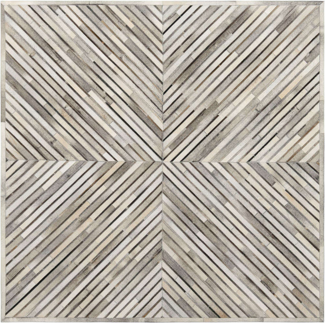 Authentic Luxury Gray Ivory 7' 10 x 7' 10 Cowhide Leather Square Area Rug Modern Interior Design 100% Real Natural Cowhide Carpet for Designer Home Decor for Sale at Rug Engine