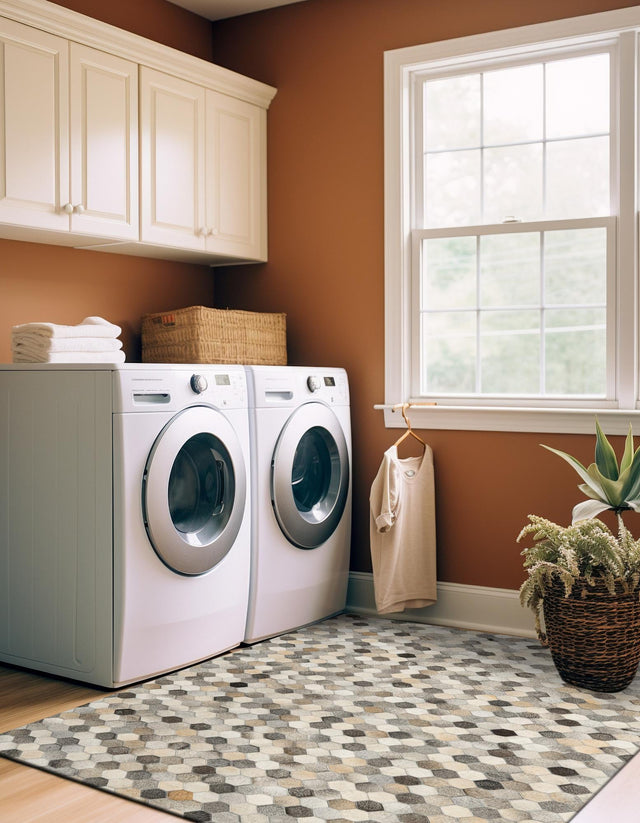 Authentic Luxury Ivory Gray 5' 3 x 8' Cowhide Leather Rectangle Area Rug Modern Interior Design 100% Real Natural Cowhide Carpet for Designer Home Decor for Sale at Rug Engine