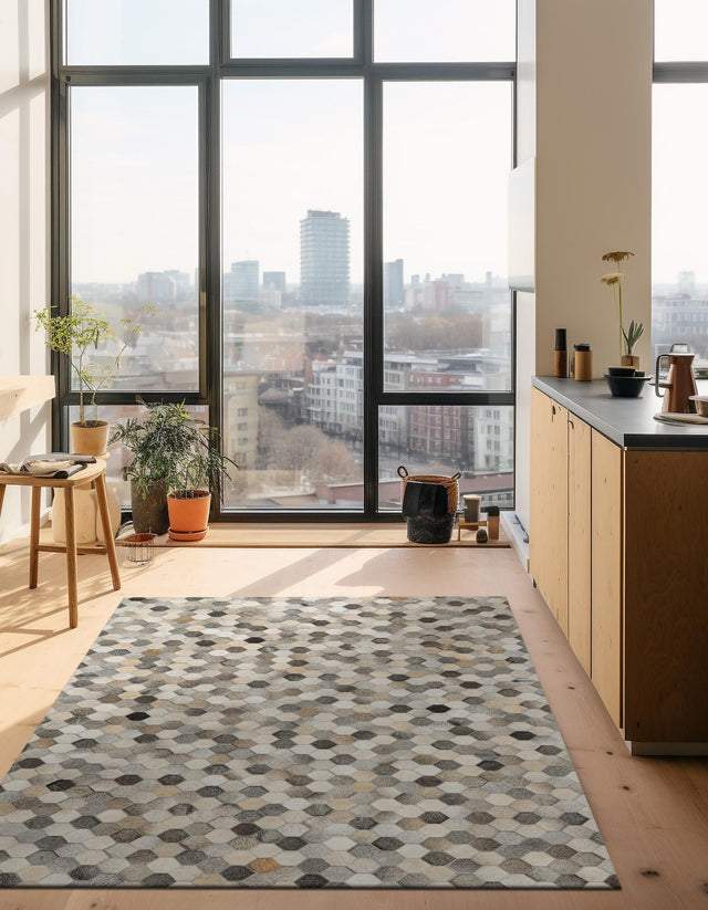 Authentic Luxury Ivory Gray 5' 3 x 8' Cowhide Leather Rectangle Area Rug Modern Interior Design 100% Real Natural Cowhide Carpet for Designer Home Decor for Sale at Rug Engine