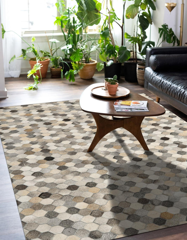 Authentic Luxury Ivory Gray 7' 10 x 10' Cowhide Leather Rectangle Area Rug Modern Interior Design 100% Real Natural Cowhide Carpet for Designer Home Decor for Sale at Rug Engine