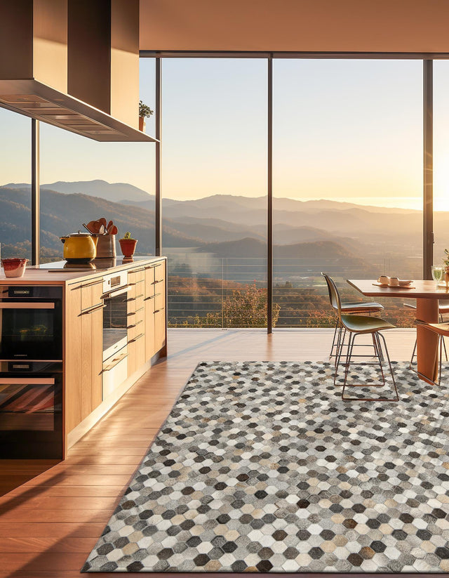 Authentic Luxury Ivory Gray 7' 10 x 7' 10 Cowhide Leather Square Area Rug Modern Interior Design 100% Real Natural Cowhide Carpet for Designer Home Decor for Sale at Rug Engine