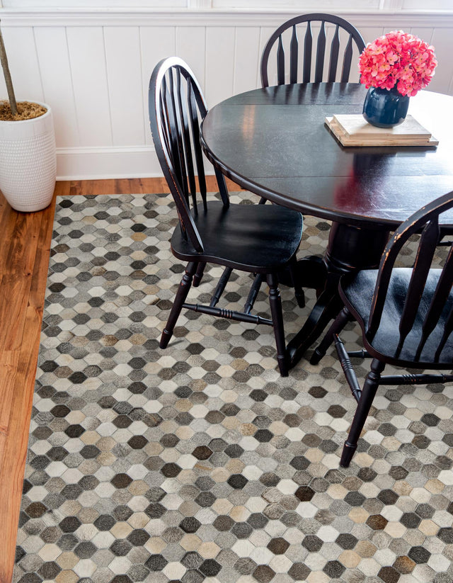 Authentic Luxury Ivory Gray 7' 10 x 7' 10 Cowhide Leather Square Area Rug Modern Interior Design 100% Real Natural Cowhide Carpet for Designer Home Decor for Sale at Rug Engine