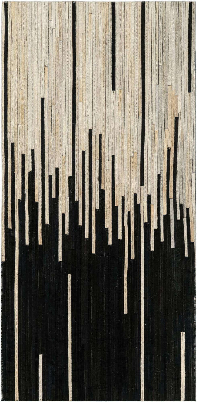 Authentic Luxury Black White 2' 2 x 4' 1 Cowhide Leather Runner Area Rug Modern Interior Design 100% Real Natural Cowhide Carpet for Designer Home Decor for Sale at Rug Engine