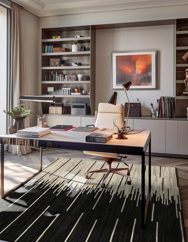 Authentic Luxury Black White 3' 1 x 5' 1 Cowhide Leather Rectangle Area Rug Modern Interior Design 100% Real Natural Cowhide Carpet for Designer Home Decor for Sale at Rug Engine