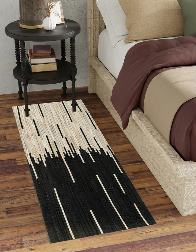 Authentic Luxury Black White 2' 2 x 4' 1 Cowhide Leather Runner Area Rug Modern Interior Design 100% Real Natural Cowhide Carpet for Designer Home Decor for Sale at Rug Engine