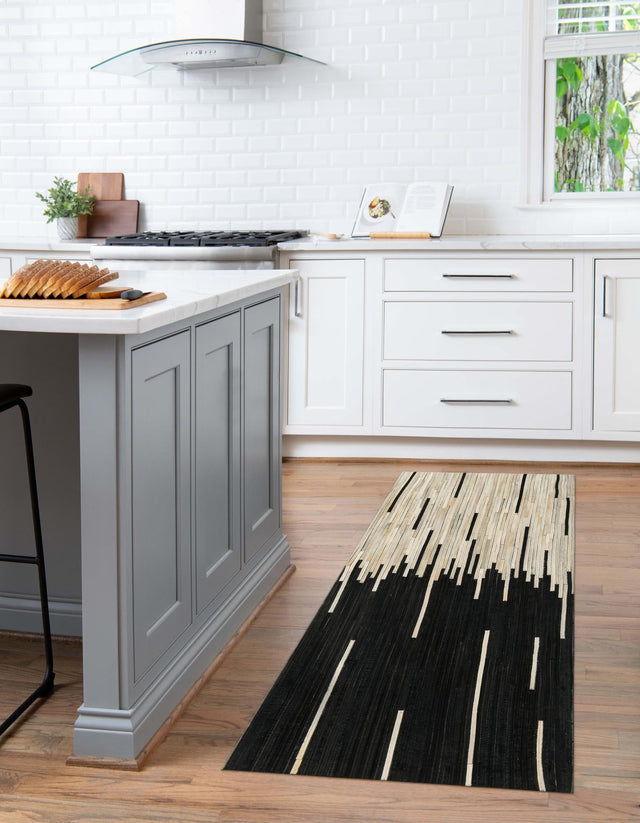 Authentic Luxury Black White 1' 2 x 3' 1 Cowhide Leather Runner Area Rug Modern Interior Design 100% Real Natural Cowhide Carpet for Designer Home Decor for Sale at Rug Engine