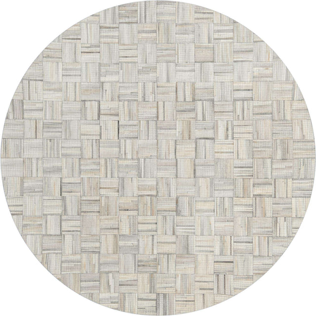 Authentic Luxury Light Brown Ivory 7' 10 x 7' 10 Cowhide Leather Round Area Rug Modern Interior Design 100% Real Natural Cowhide Carpet for Designer Home Decor for Sale at Rug Engine