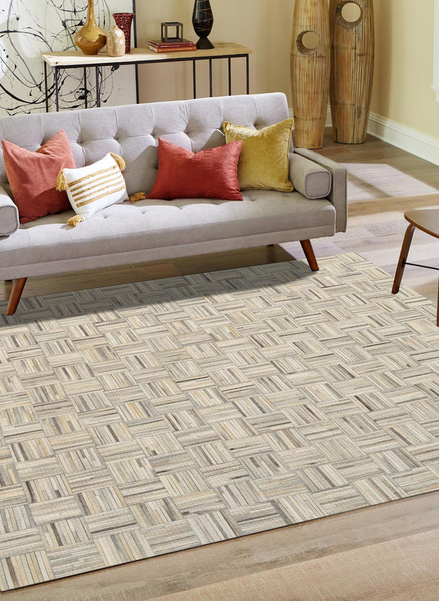 Authentic Luxury Light Brown Ivory 7' 10 x 7' 10 Cowhide Leather Square Area Rug Modern Interior Design 100% Real Natural Cowhide Carpet for Designer Home Decor for Sale at Rug Engine