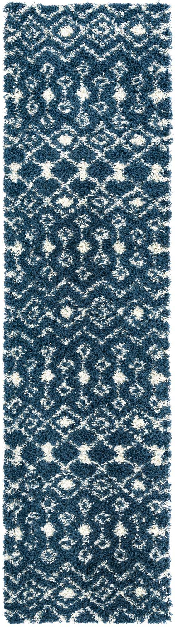 Navy Blue 2' 7 x 10' Moroccan Trellis Shag Runner Area Rug Thick Soft Touch Fluffy & Plush Shaggy Pile 100% Polypropylene Geometric Traditional Carpet for Sale at Rug Engine