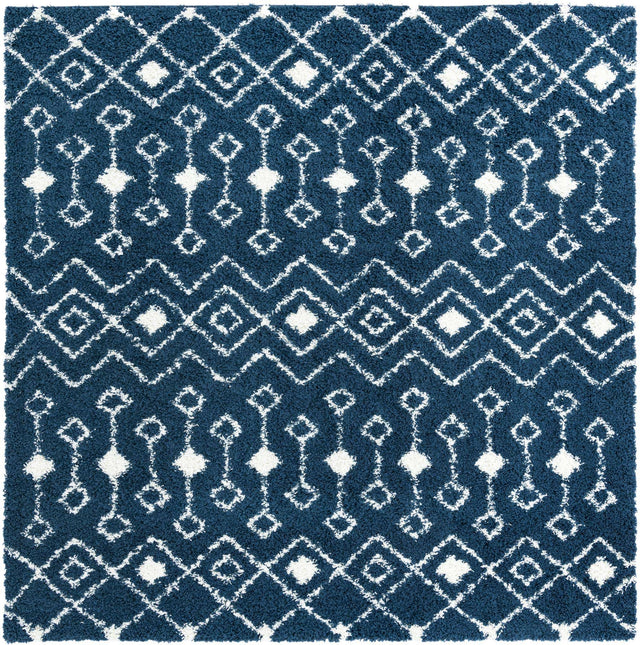 Navy Blue 10' x 10' Moroccan Trellis Shag Square Area Rug Thick Soft Touch Fluffy & Plush Shaggy Pile 100% Polypropylene Geometric Traditional Carpet for Sale at Rug Engine