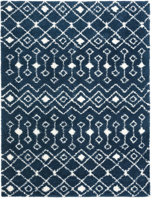Navy Blue 10' x 13' 1 Moroccan Trellis Shag Rectangle Area Rug Thick Soft Touch Fluffy & Plush Shaggy Pile 100% Polypropylene Geometric Traditional Carpet for Sale at Rug Engine