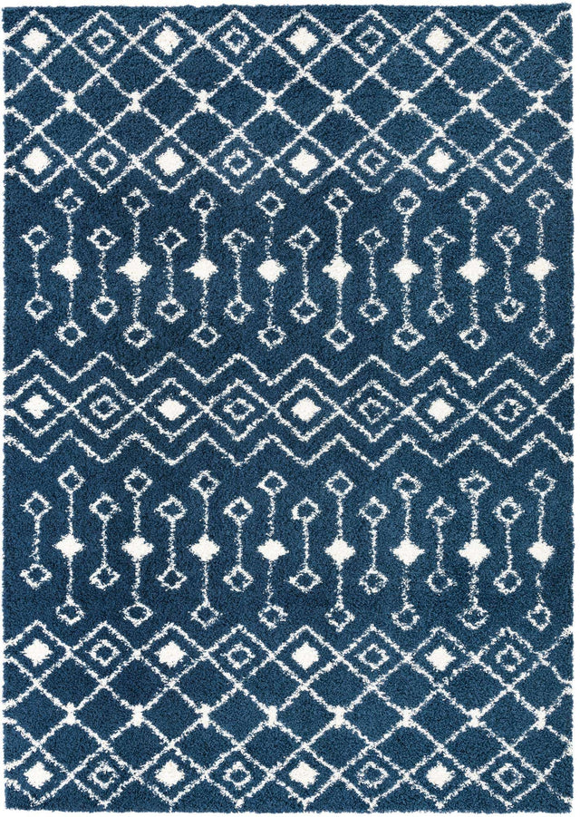 Navy Blue 10' x 14' 1 Moroccan Trellis Shag Rectangle Area Rug Thick Soft Touch Fluffy & Plush Shaggy Pile 100% Polypropylene Geometric Traditional Carpet for Sale at Rug Engine