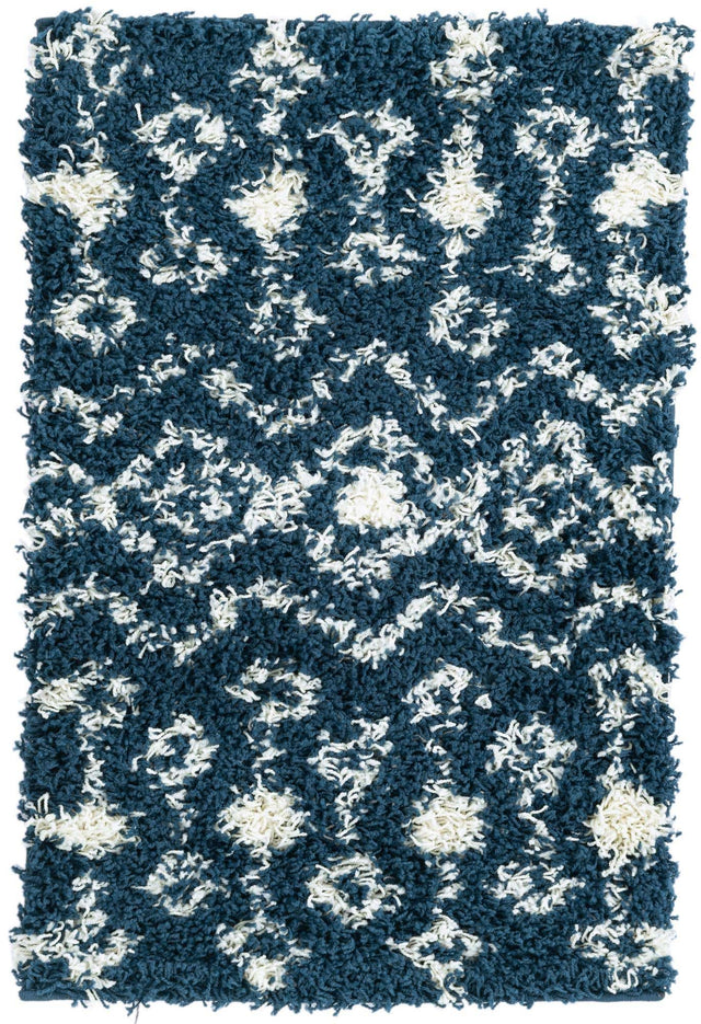 Navy Blue 2' x 3' 1 Moroccan Trellis Shag Rectangle Area Rug Thick Soft Touch Fluffy & Plush Shaggy Pile 100% Polypropylene Geometric Traditional Carpet for Sale at Rug Engine