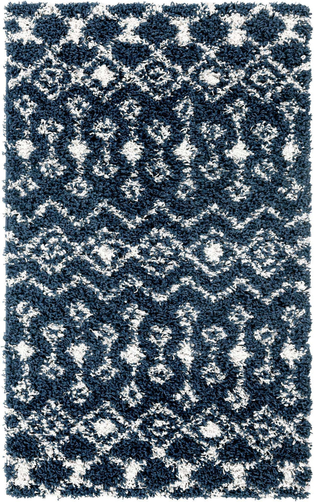 Navy Blue 3' 1 x 5' 3 Moroccan Trellis Shag Rectangle Area Rug Thick Soft Touch Fluffy & Plush Shaggy Pile 100% Polypropylene Geometric Traditional Carpet for Sale at Rug Engine