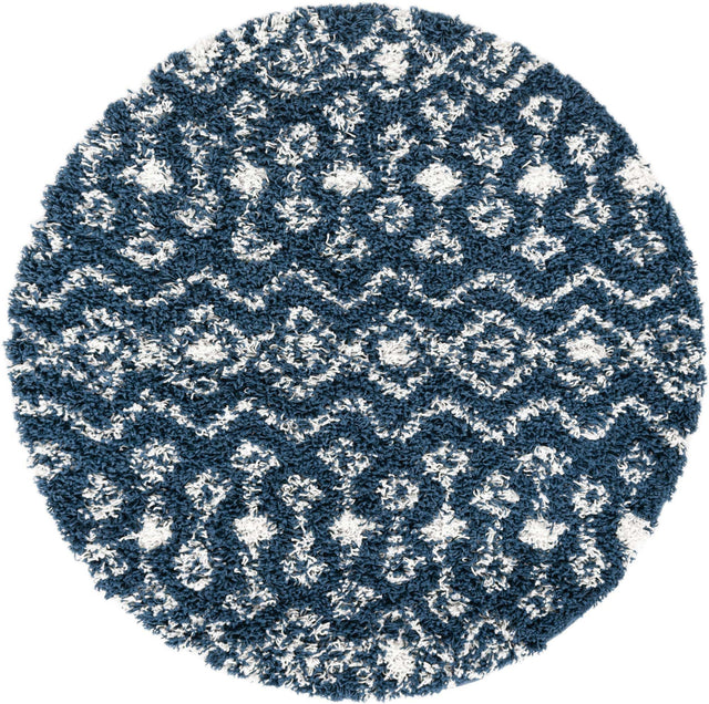 Navy Blue 4' 1 x 4' 1 Moroccan Trellis Shag Round Area Rug Thick Soft Touch Fluffy & Plush Shaggy Pile 100% Polypropylene Geometric Traditional Carpet for Sale at Rug Engine