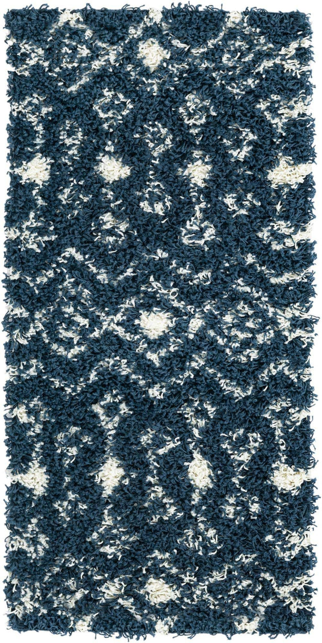 Navy Blue 2' x 4' 1 Moroccan Trellis Shag Runner Area Rug Thick Soft Touch Fluffy & Plush Shaggy Pile 100% Polypropylene Geometric Traditional Carpet for Sale at Rug Engine