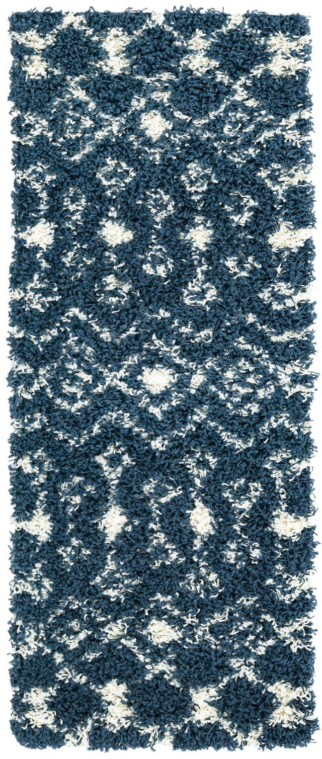 Navy Blue 2' x 5' 1 Moroccan Trellis Shag Runner Area Rug Thick Soft Touch Fluffy & Plush Shaggy Pile 100% Polypropylene Geometric Traditional Carpet for Sale at Rug Engine