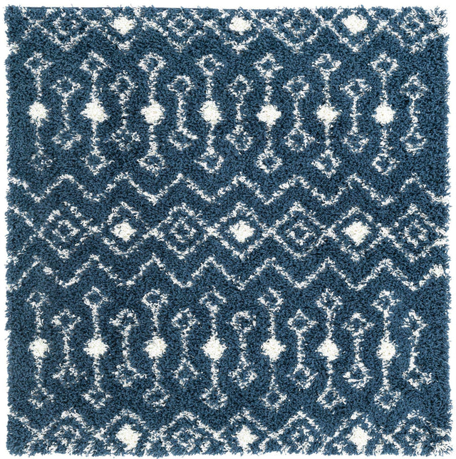 Navy Blue 5' 3 x 5' 3 Moroccan Trellis Shag Square Area Rug Thick Soft Touch Fluffy & Plush Shaggy Pile 100% Polypropylene Geometric Traditional Carpet for Sale at Rug Engine