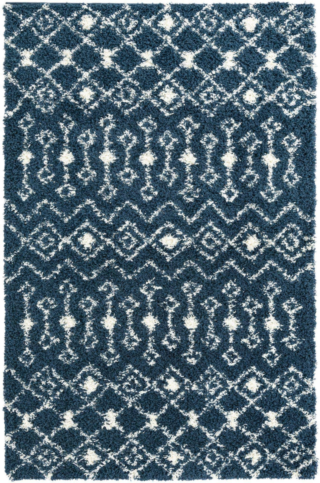 Navy Blue 5' 3 x 8' Moroccan Trellis Shag Rectangle Area Rug Thick Soft Touch Fluffy & Plush Shaggy Pile 100% Polypropylene Geometric Traditional Carpet for Sale at Rug Engine