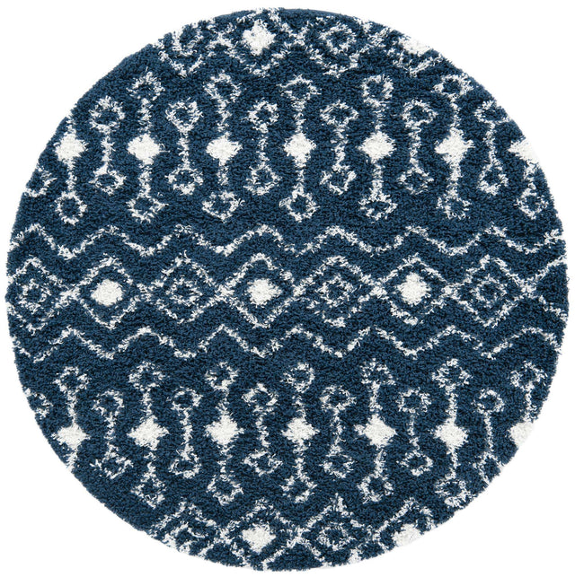 Navy Blue 6' 1 x 6' 1 Moroccan Trellis Shag Round Area Rug Thick Soft Touch Fluffy & Plush Shaggy Pile 100% Polypropylene Geometric Traditional Carpet for Sale at Rug Engine