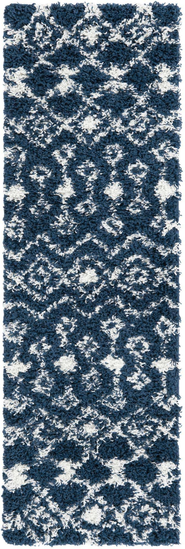 Navy Blue 2' x 6' 1 Moroccan Trellis Shag Runner Area Rug Thick Soft Touch Fluffy & Plush Shaggy Pile 100% Polypropylene Geometric Traditional Carpet for Sale at Rug Engine