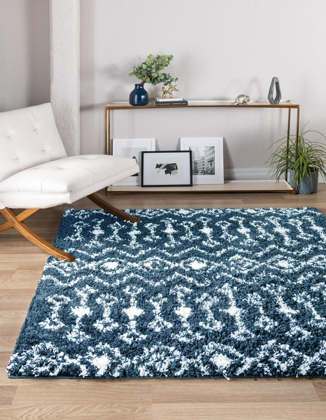 Navy Blue 10' x 10' Moroccan Trellis Shag Square Area Rug Thick Soft Touch Fluffy & Plush Shaggy Pile 100% Polypropylene Geometric Traditional Carpet for Sale at Rug Engine
