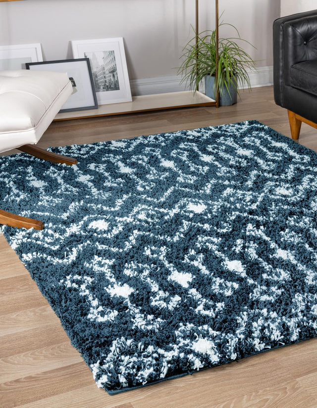 Navy Blue 7' 1 x 7' 1 Moroccan Trellis Shag Square Area Rug Thick Soft Touch Fluffy & Plush Shaggy Pile 100% Polypropylene Geometric Traditional Carpet for Sale at Rug Engine