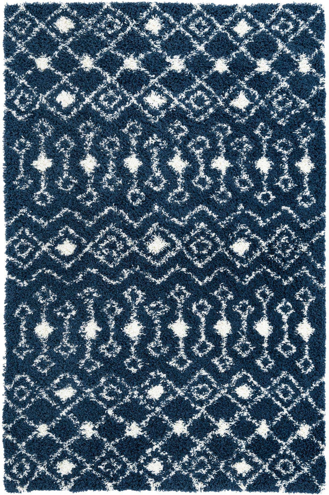 Navy Blue 6' 1 x 9' Moroccan Trellis Shag Rectangle Area Rug Thick Soft Touch Fluffy & Plush Shaggy Pile 100% Polypropylene Geometric Traditional Carpet for Sale at Rug Engine