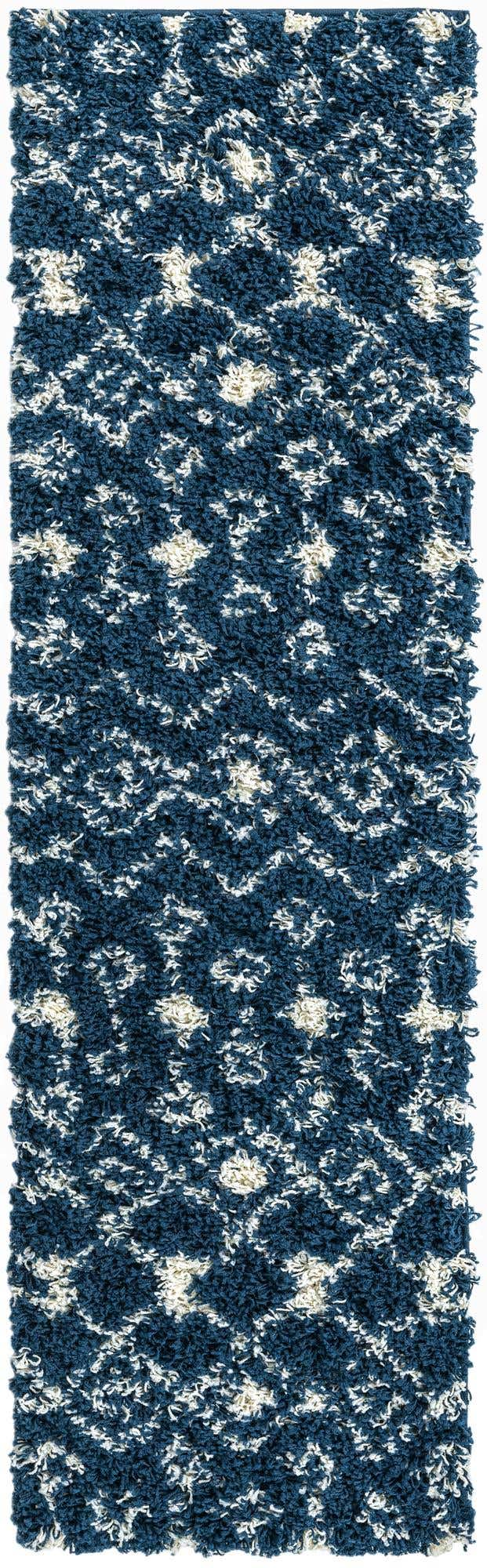 Navy Blue 2' x 7' 1 Moroccan Trellis Shag Runner Area Rug Thick Soft Touch Fluffy & Plush Shaggy Pile 100% Polypropylene Geometric Traditional Carpet for Sale at Rug Engine