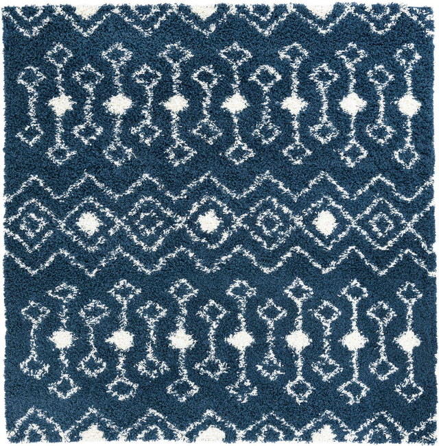 Navy Blue 7' 1 x 7' 1 Moroccan Trellis Shag Square Area Rug Thick Soft Touch Fluffy & Plush Shaggy Pile 100% Polypropylene Geometric Traditional Carpet for Sale at Rug Engine