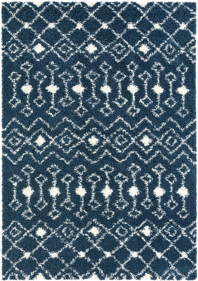 Navy Blue 7' 1 x 10' Moroccan Trellis Shag Rectangle Area Rug Thick Soft Touch Fluffy & Plush Shaggy Pile 100% Polypropylene Geometric Traditional Carpet for Sale at Rug Engine