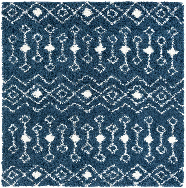 Navy Blue 7' 10 x 7' 10 Moroccan Trellis Shag Square Area Rug Thick Soft Touch Fluffy & Plush Shaggy Pile 100% Polypropylene Geometric Traditional Carpet for Sale at Rug Engine