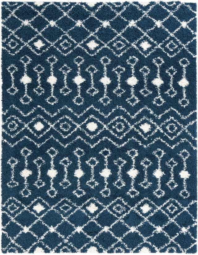 Navy Blue 7' 10 x 10' Moroccan Trellis Shag Rectangle Area Rug Thick Soft Touch Fluffy & Plush Shaggy Pile 100% Polypropylene Geometric Traditional Carpet for Sale at Rug Engine