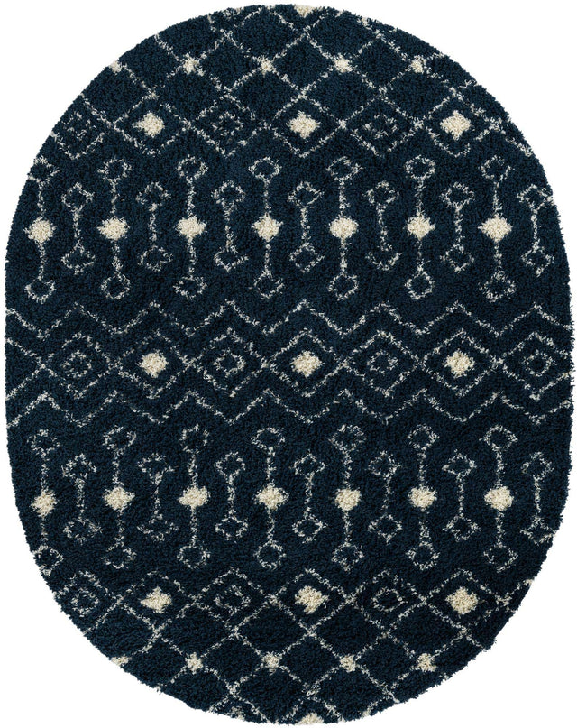 Navy Blue 7' 10 x 10' Moroccan Trellis Shag Oval Area Rug Thick Soft Touch Fluffy & Plush Shaggy Pile 100% Polypropylene Geometric Traditional Carpet for Sale at Rug Engine