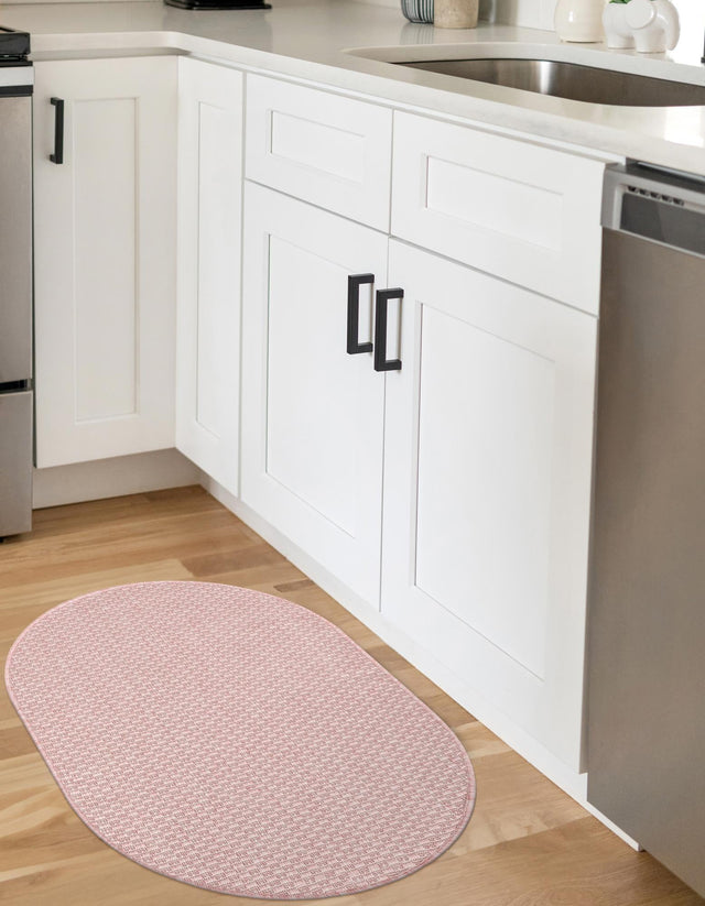 Whisper Pink 2' x 3' 1 Outdoor Solid Oval Area Rug Weather Resistant for Patio, Deck, Terrace, Balcony, Porch 100% Polypropylene Minimalist Waterproof Carpet for Sale at Rug Engine