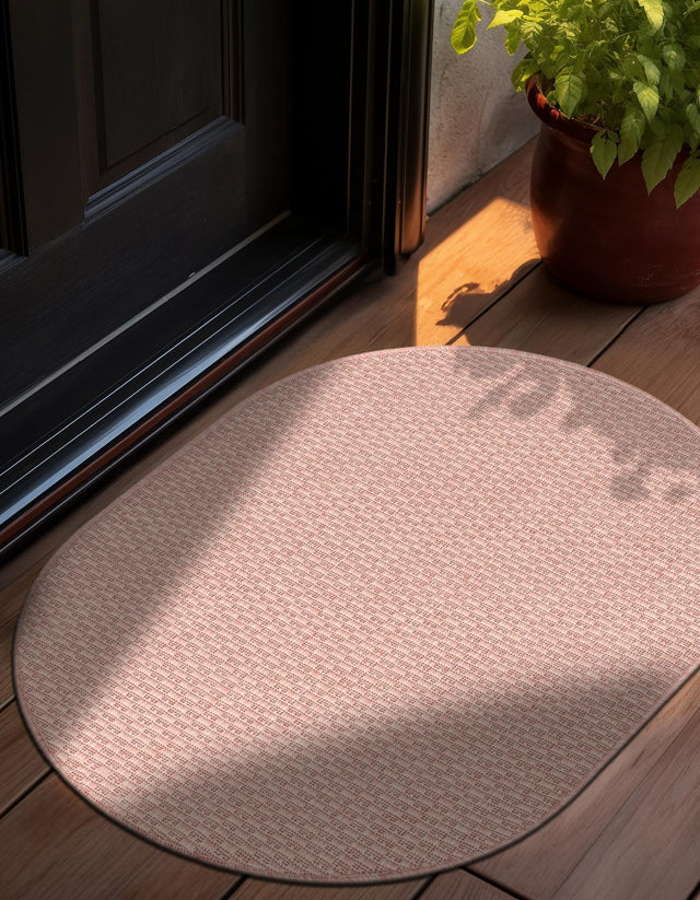 Whisper Pink 2' x 3' 1 Outdoor Solid Oval Area Rug Weather Resistant for Patio, Deck, Terrace, Balcony, Porch 100% Polypropylene Minimalist Waterproof Carpet for Sale at Rug Engine
