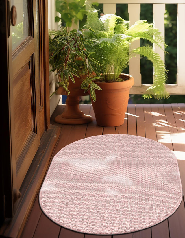 Whisper Pink 2' x 3' 1 Outdoor Solid Oval Area Rug Weather Resistant for Patio, Deck, Terrace, Balcony, Porch 100% Polypropylene Minimalist Waterproof Carpet for Sale at Rug Engine
