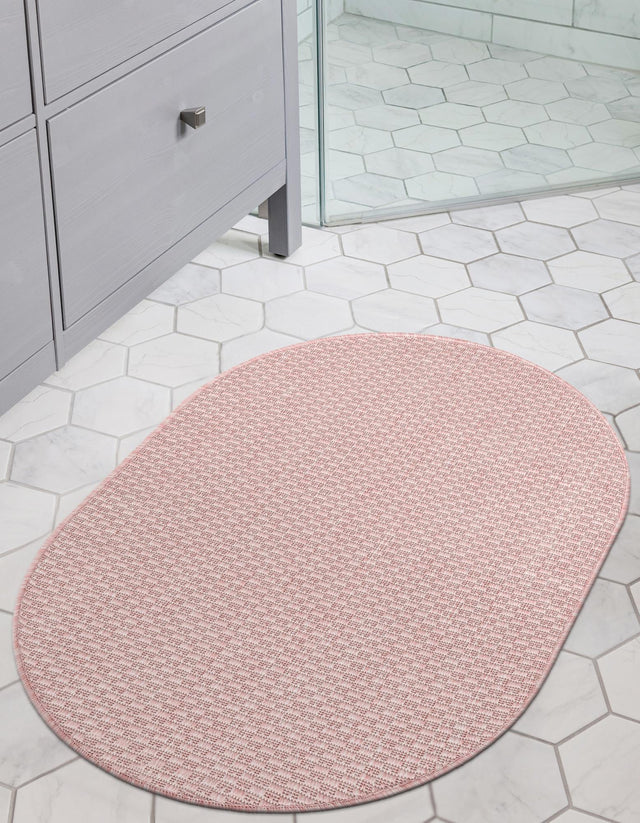 Whisper Pink 2' x 3' 1 Outdoor Solid Oval Area Rug Weather Resistant for Patio, Deck, Terrace, Balcony, Porch 100% Polypropylene Minimalist Waterproof Carpet for Sale at Rug Engine