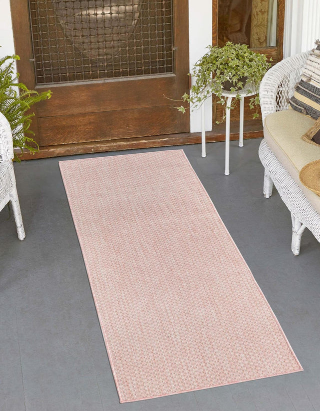 Whisper Pink 2' 7 x 12' Outdoor Solid Runner Area Rug Weather Resistant for Patio, Deck, Terrace, Balcony, Porch 100% Polypropylene Minimalist Waterproof Carpet for Sale at Rug Engine