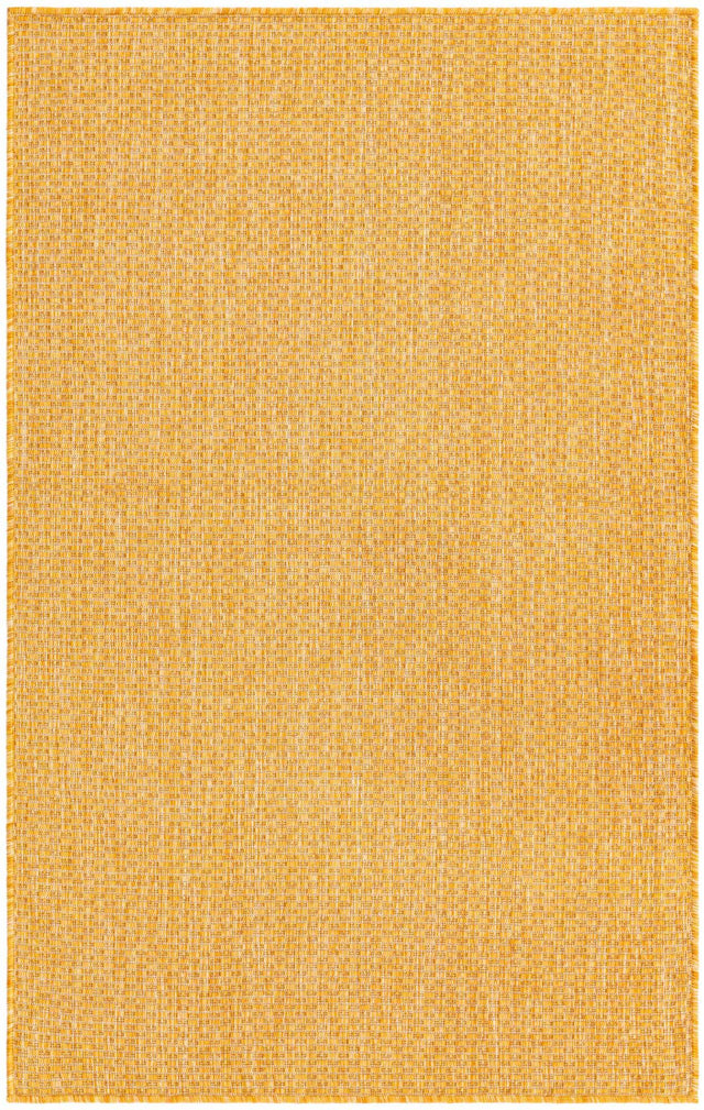 Corn Harvest Yellow 3' 1 x 5' 3 Outdoor Solid Rectangle Area Rug Weather Resistant for Patio, Deck, Terrace, Balcony, Porch 100% Polypropylene Minimalist Waterproof Carpet for Sale at Rug Engine
