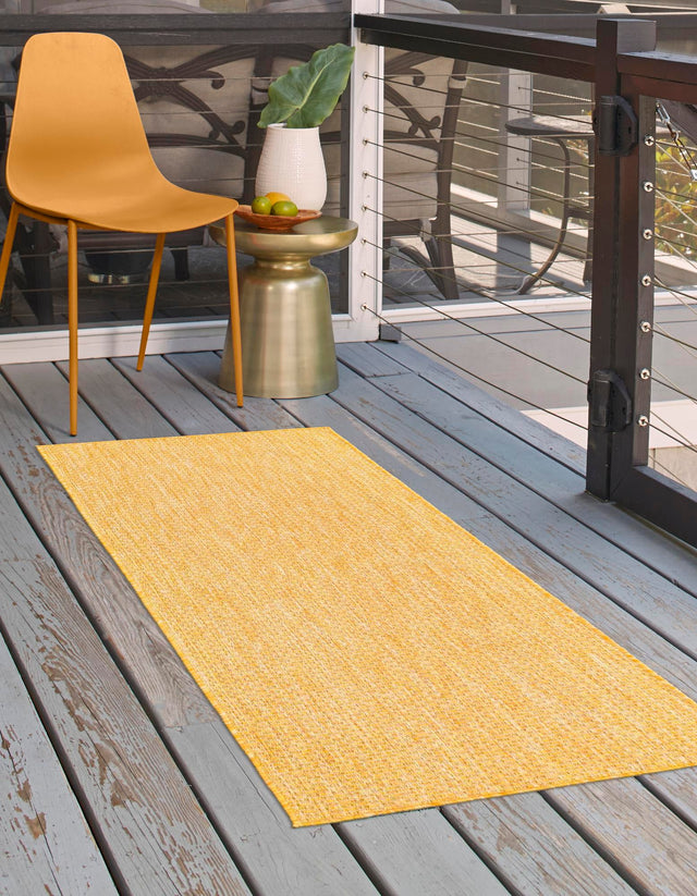 Corn Harvest Yellow 2' x 8' Outdoor Solid Runner Area Rug Weather Resistant for Patio, Deck, Terrace, Balcony, Porch 100% Polypropylene Minimalist Waterproof Carpet for Sale at Rug Engine