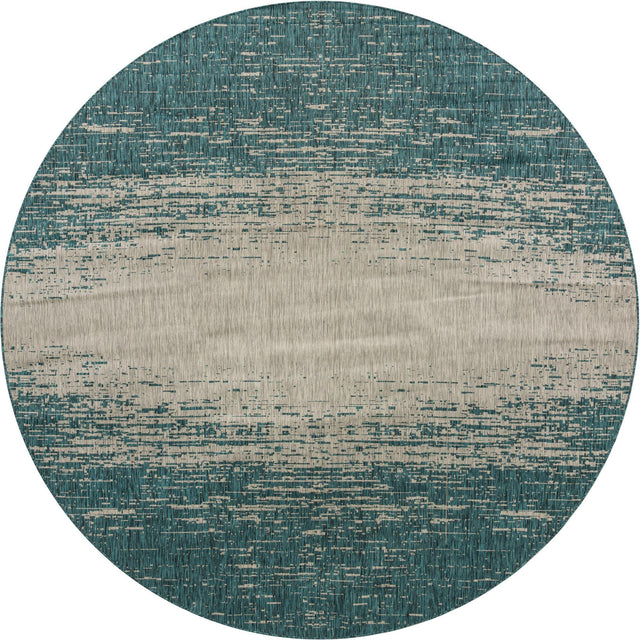 Teal 10' 8 x 10' 8 Outdoor Modern Round Area Rug Weather Resistant for Patio, Deck, Terrace, Balcony, Porch 100% Polypropylene Modern Outside Carpet for Sale at Rug Engine
